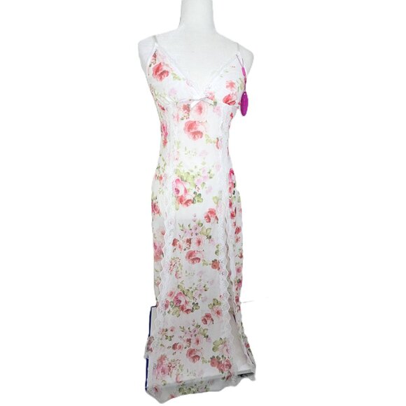 NWT Avidlove White Mesh Floral Long Maxi Lingerie Sexy Lace Slip Dress - Picture 1 of 10